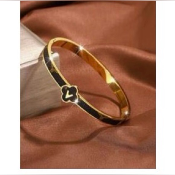 Designer Inspired Gold Clover Bangle Minimal Lucky Charm
